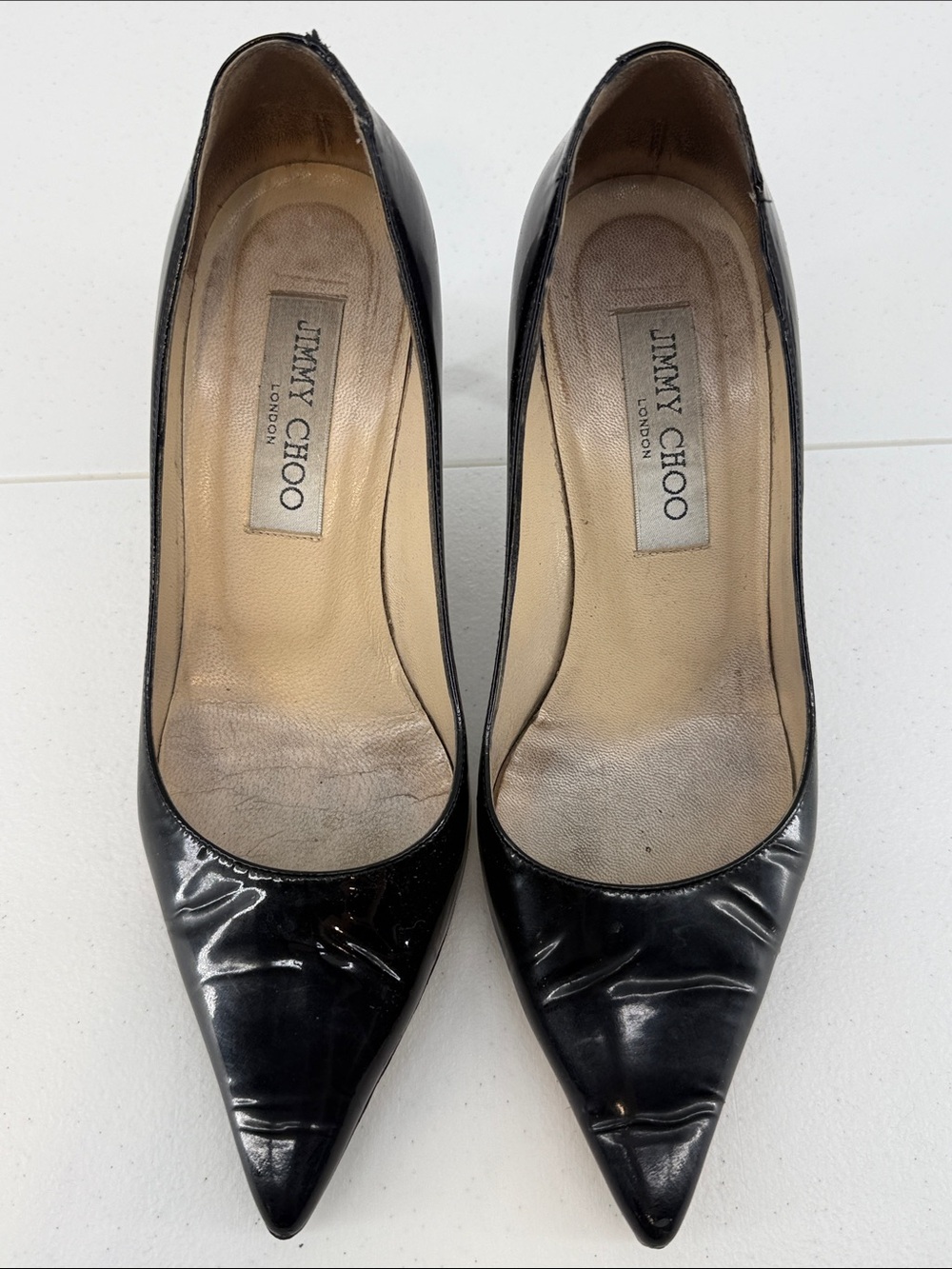 Jimmy Choo Black Patent Pointed-Toe Pumps - Picture 2 of 9